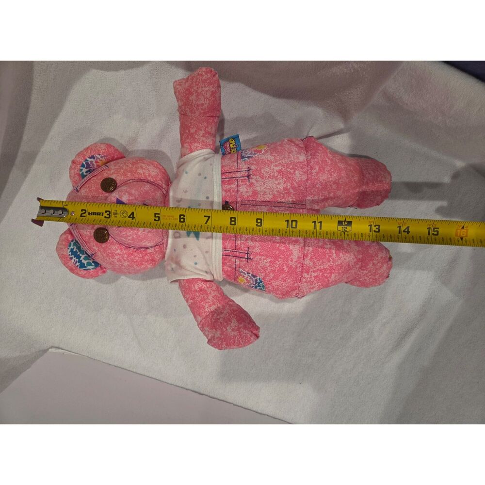 Vintage 1995 Tyco Doodle Bear Plush Pink Denim Overalls Washable 90s - Picture 6 of 6